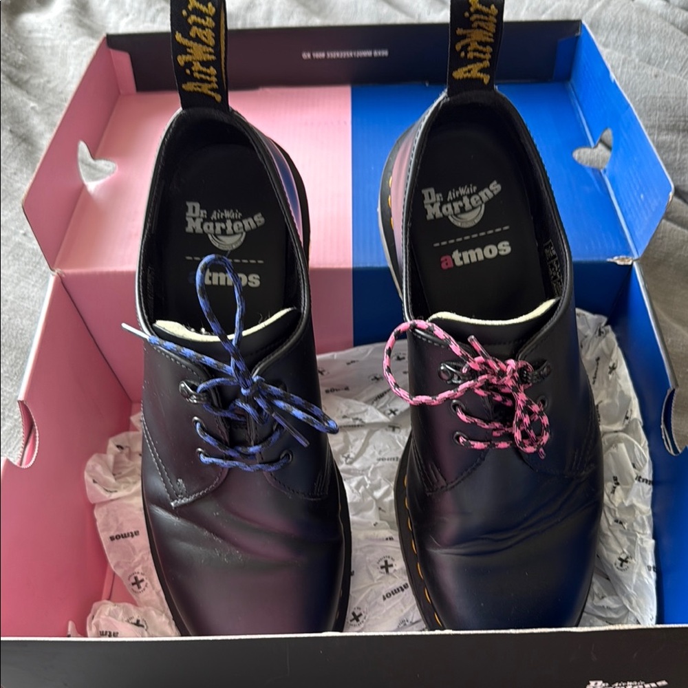 Dr. Martens x Atmos Black Shoes with Blue and Pink Laces